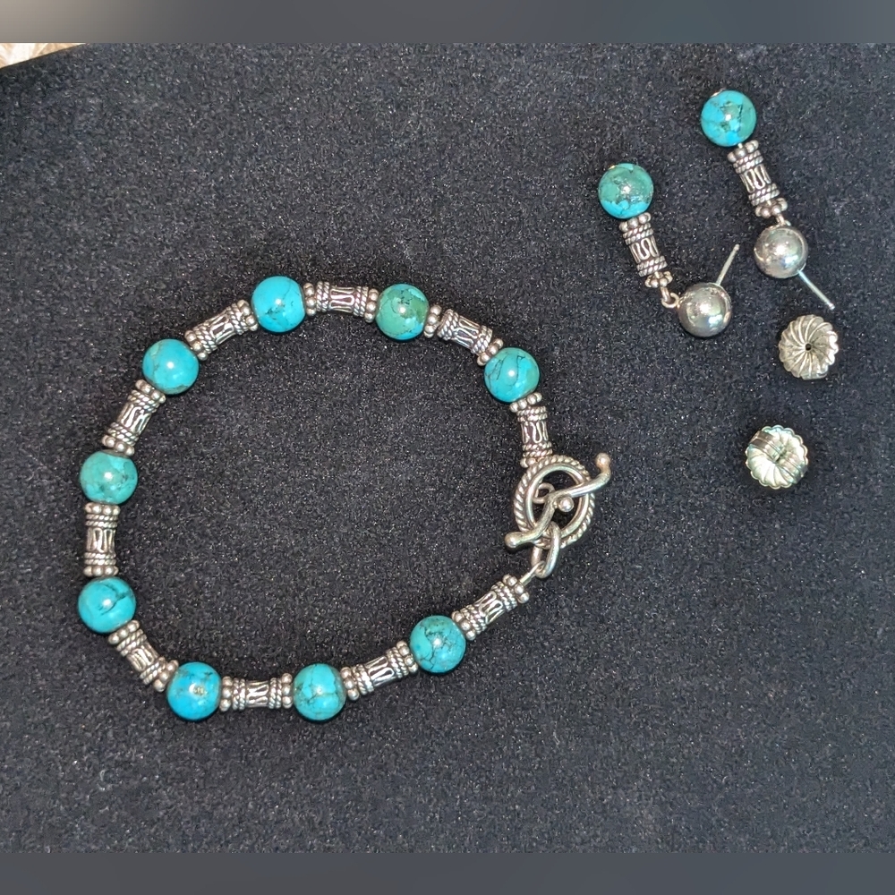 Turquoise 925 bracelet and earrings